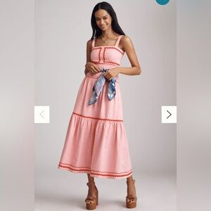 English Factory Linen Cotton Ric Rac Midi Dress